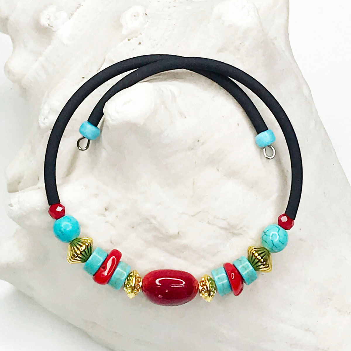 Red Coral and Turquoise Bracelet