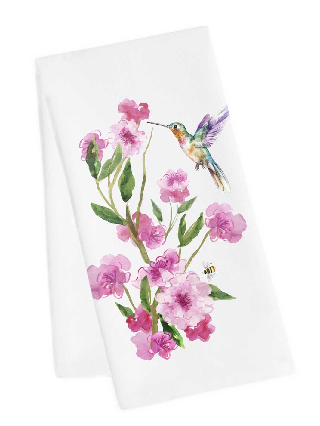 Pink Blossom Hummer Tea Towel