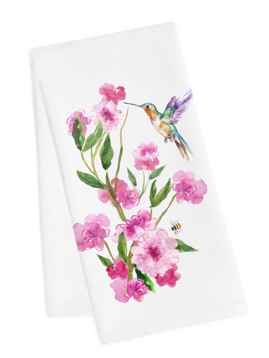 Pink Blossom Hummer Tea Towel