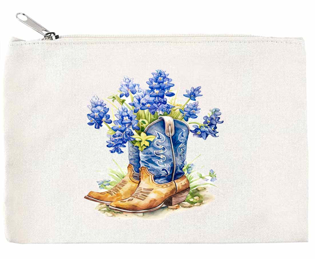Bluebonnets and Cowboy Boots Zippered Pouch