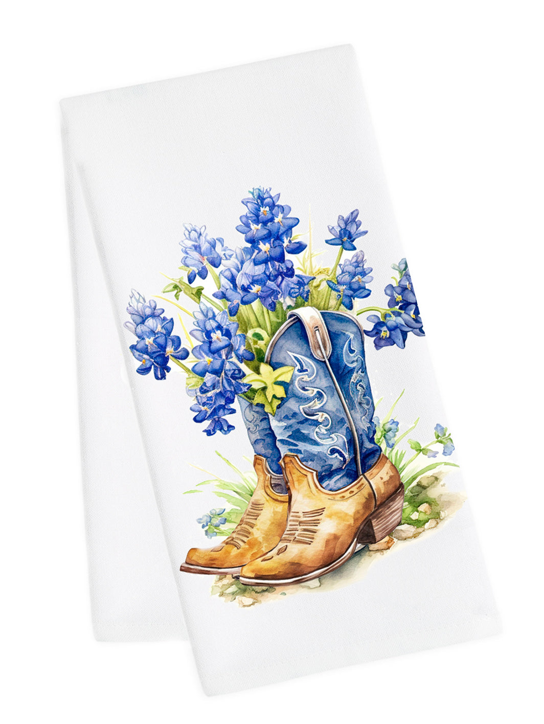 Bluebonnet and Cowboy Boot Tea Towel