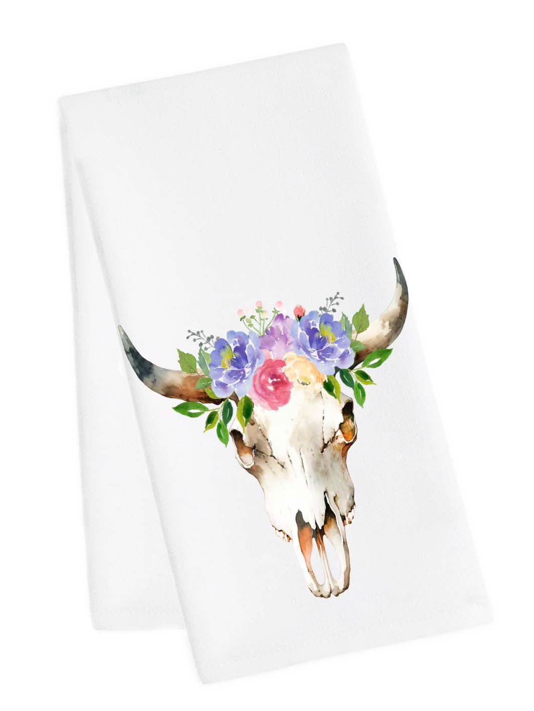 Cow Skull Floral Tea towel