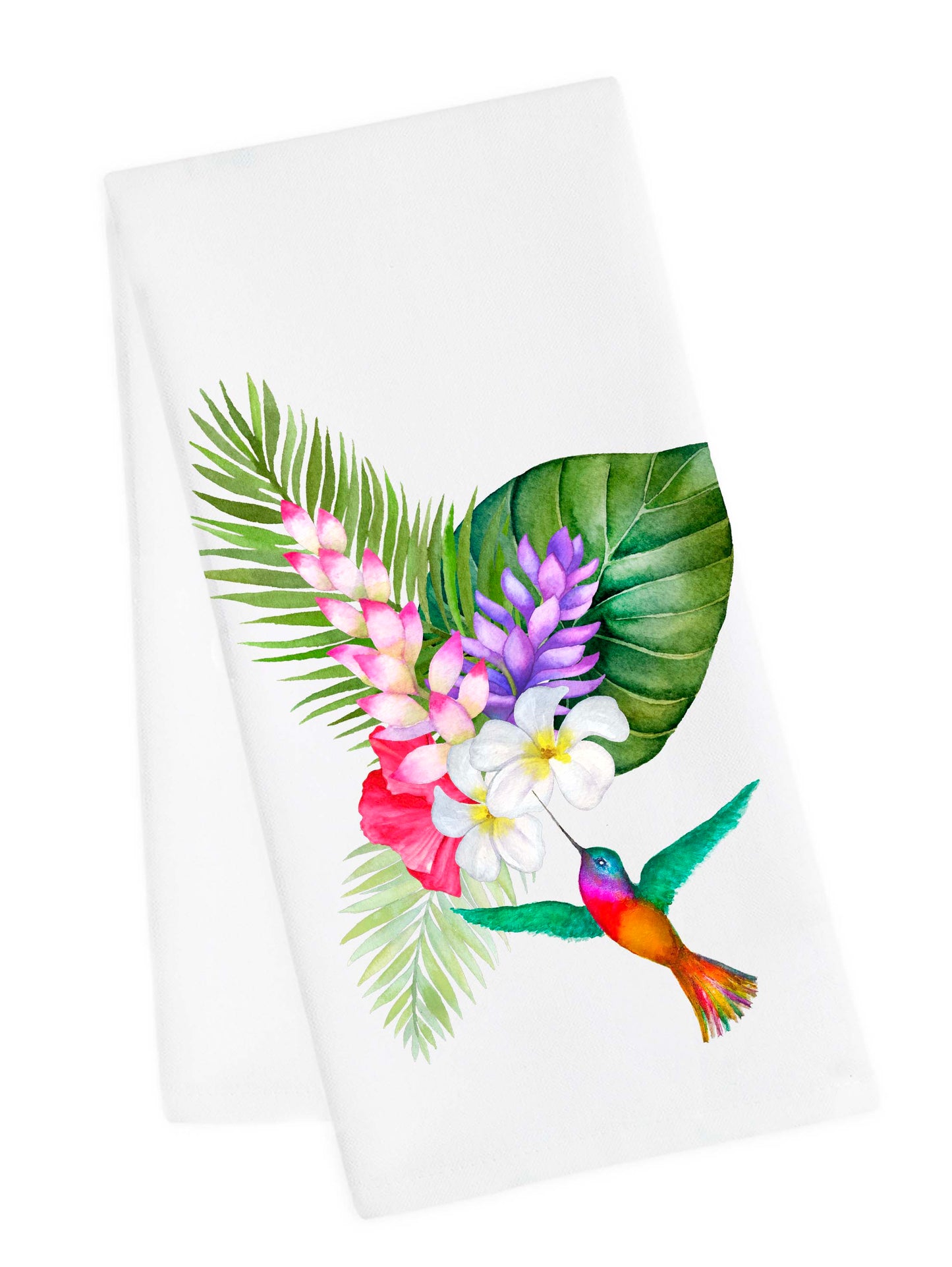 Plumeria Hummingbird Tea Towel