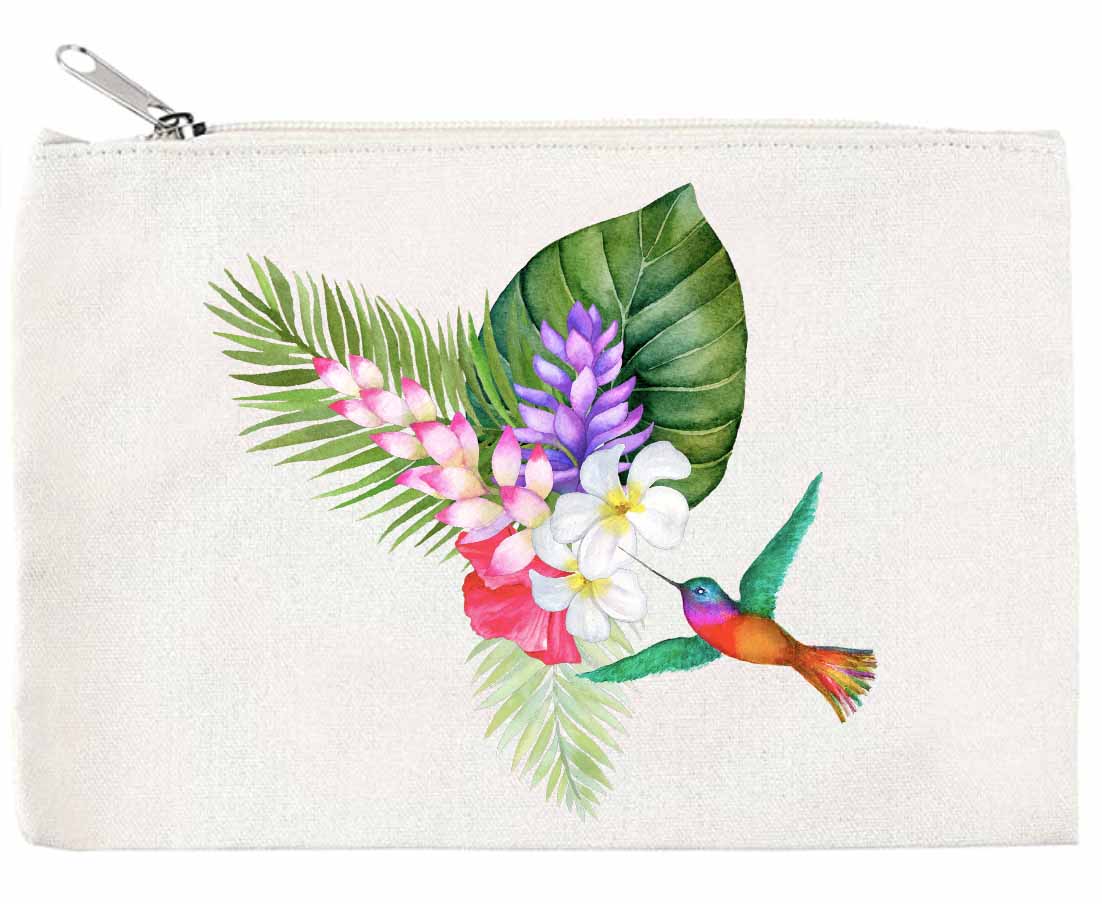 Plumeria Hummingbird Zippered Pouch