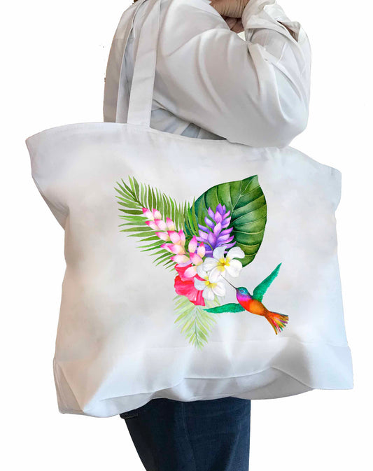 Plumeria Hummingbird Tote Bag