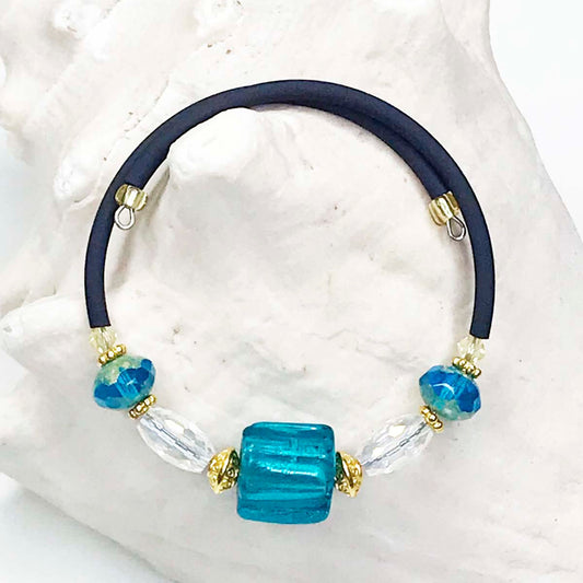 Blue and Gold Glass Bead Bracelet