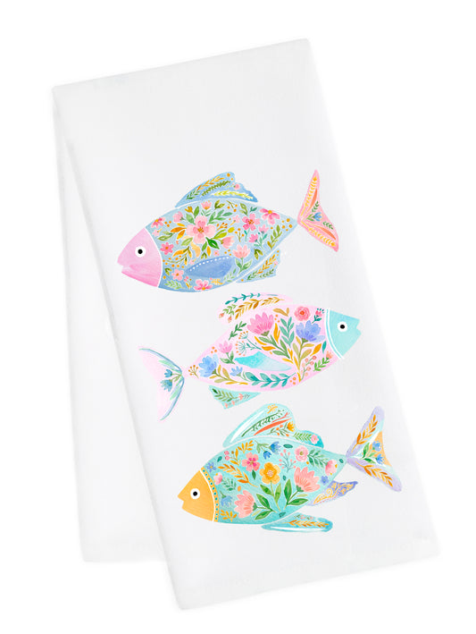 Flower Fish Tea Towel