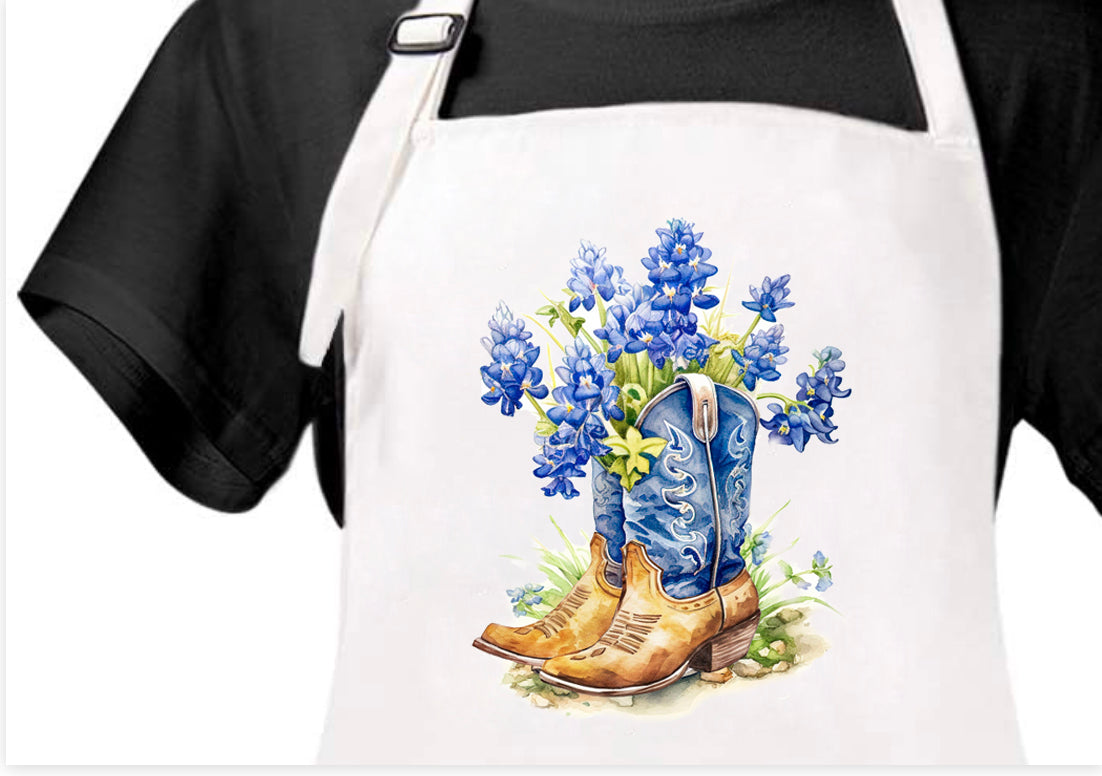 Bluebonnet and Cowboy Boot Apron