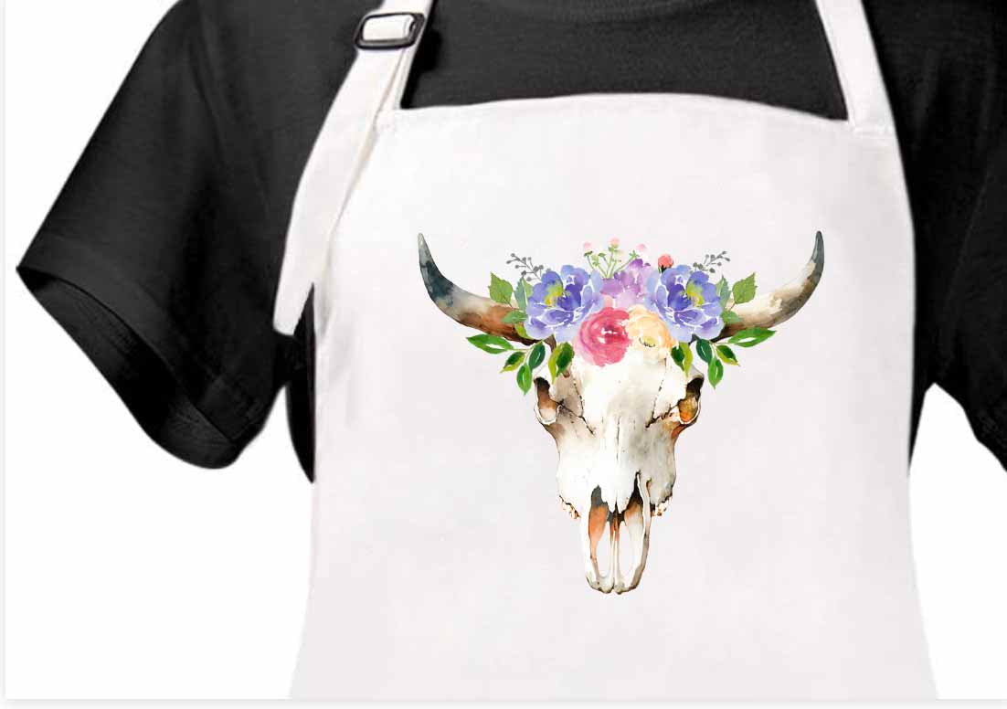 Cow Skull Floral Apron