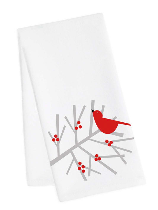 Red Bird Holiday Tea Towel